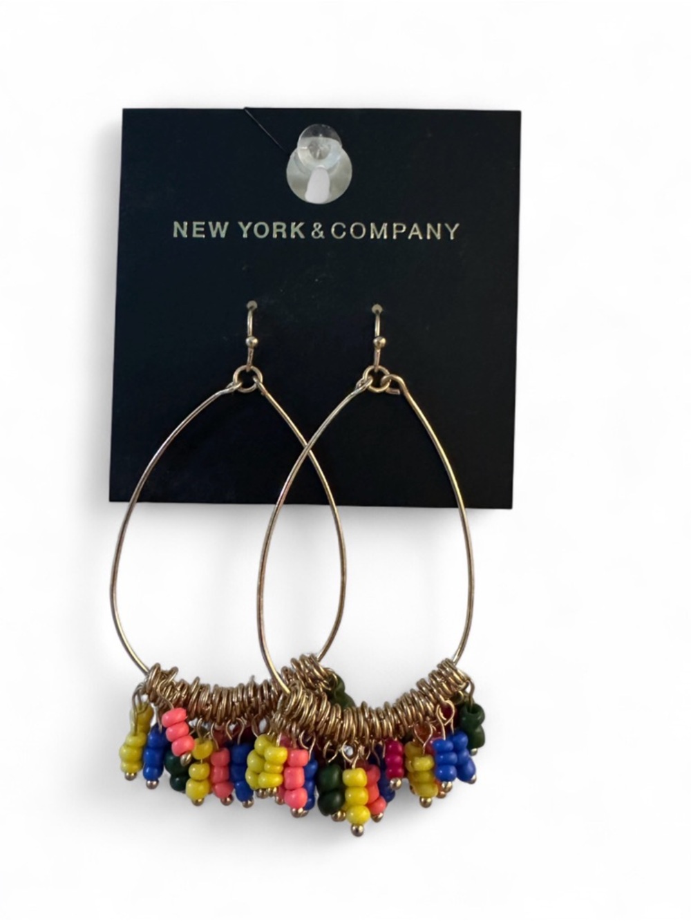New York & Company Gold Hoop Earrings with Colorful Bead Clusters